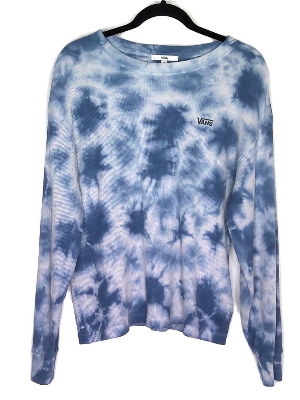 Vans Top Waffle Knit Blue & White Tie Dye Long Sleeve Thermal Skater Retro Sz S